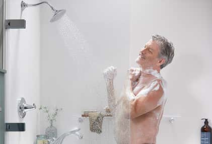 above view of woman bathing in her shower